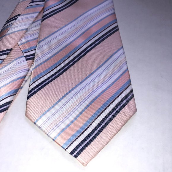 Dior Necktie Peach Blue Striped 100% Silk - Picture 2 of 5